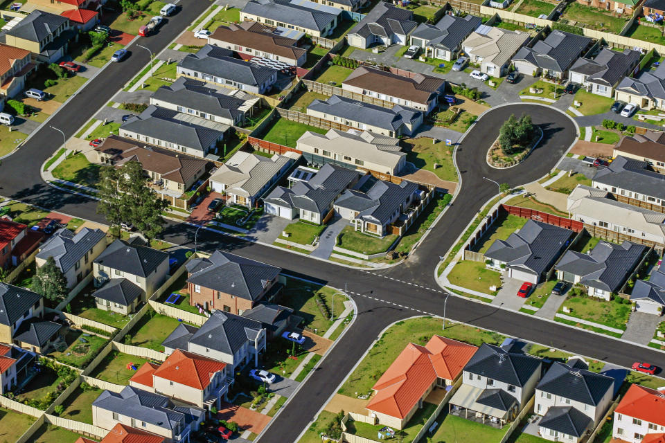 An aerial shot of a suburb in western Sydney. (Source: Getty)