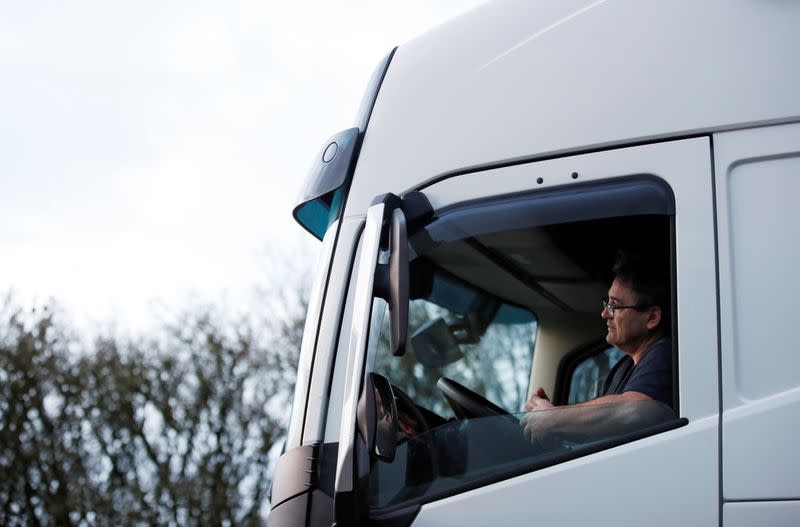 Lorries at M20 motorway near Folkestone