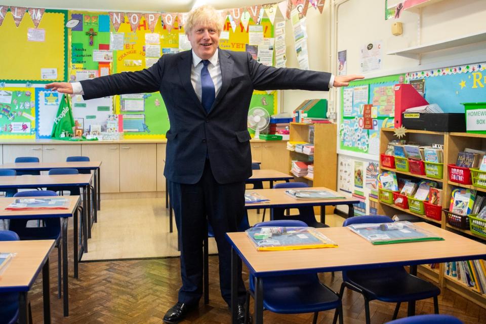 Prime Minister Boris Johnson visiting a school in east London (Lucy Young)