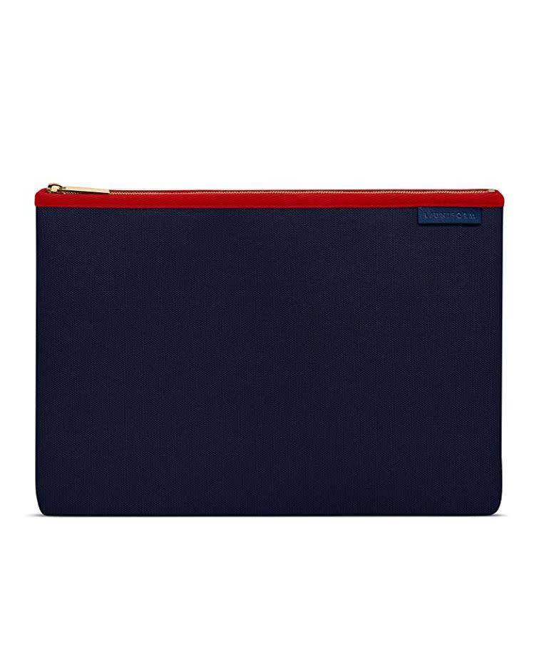 4) Medium Pouch Navy Canvas, Red Cotton Trimmings