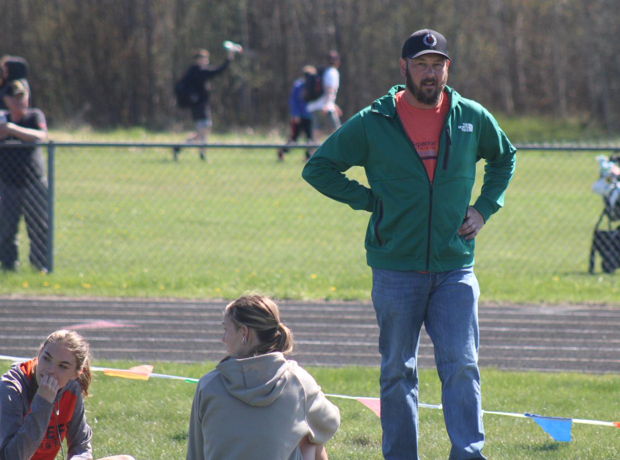 Cheboygan track and field coach Jim Weller looks on during Monday's Cheboygan Rotary Club Invitational. An Indian River native, Weller is looking to make Cheboygan track a top-notch program.