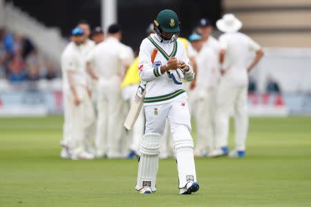 Cricket - England vs South Africa - Second Test - Nottingham, Britain - July 15, 2017 South Africa's Keshav Maharaj after being dismissed Action Images via Reuters/Carl Recine