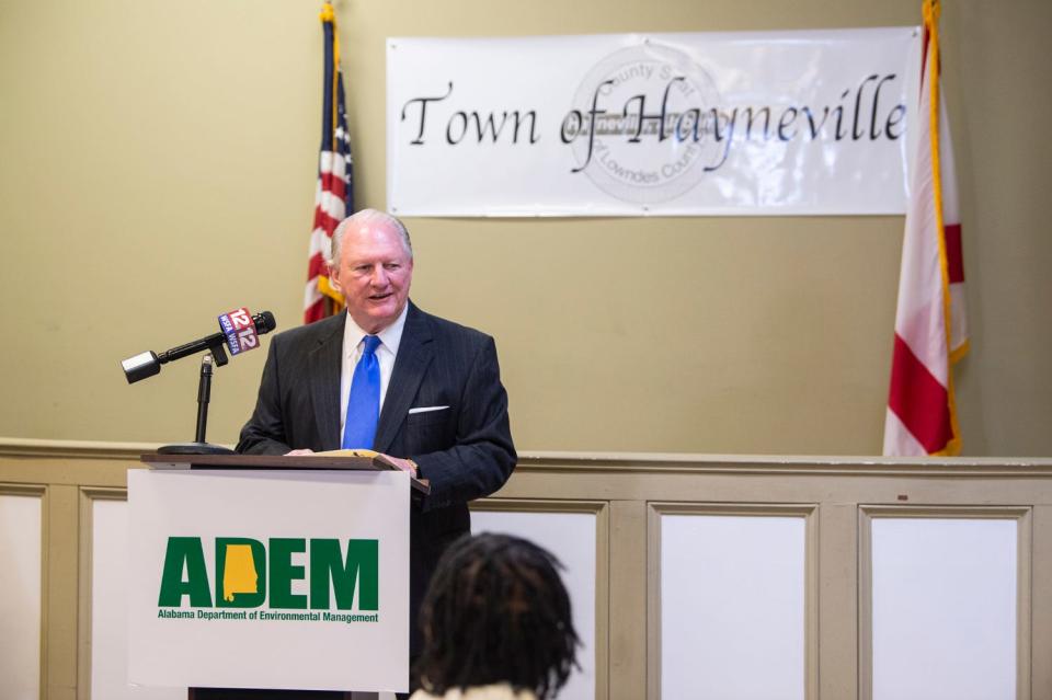 Alabama Department of Environmental Management director Lance LeFleur speaks Jan. 27 during a signing ceremony for a $10 million sewer project at Hayneville Town Hall in Hayneville.