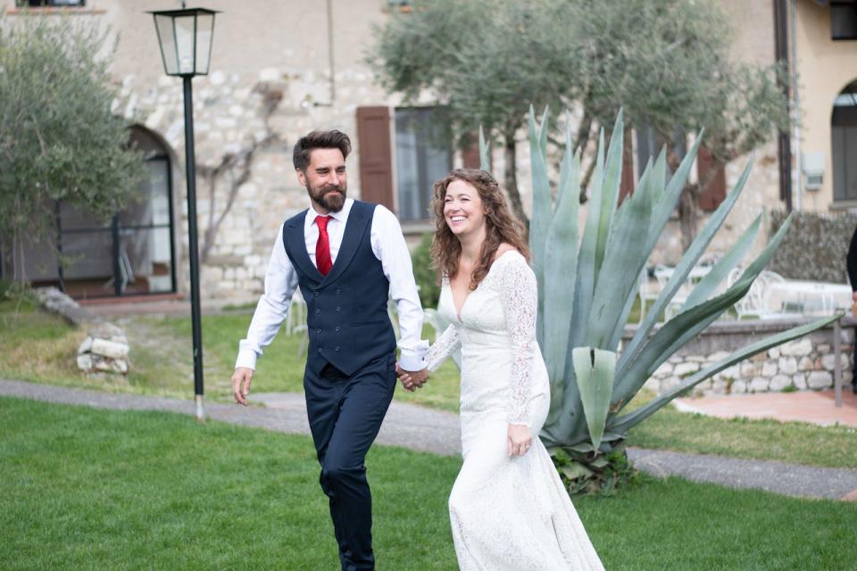 A bridge and groom on their wedding day in Italy.