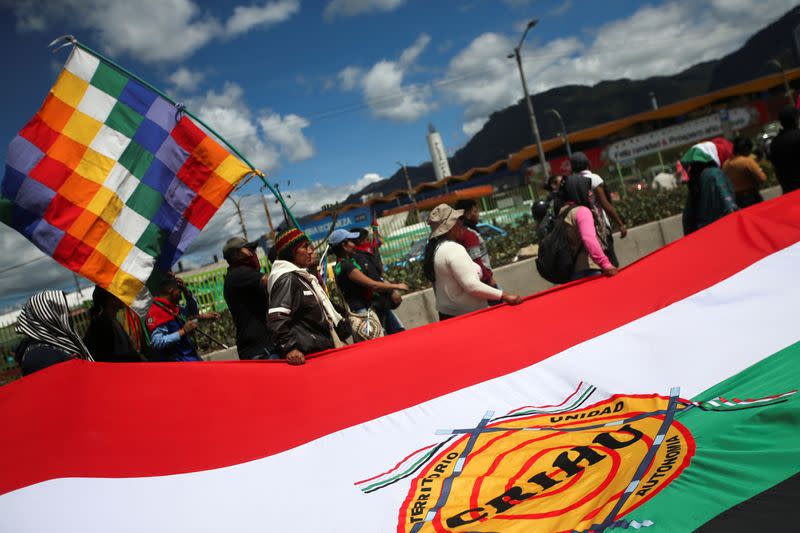 Demonstrators take part in a protest as a national strike continues in Bogota