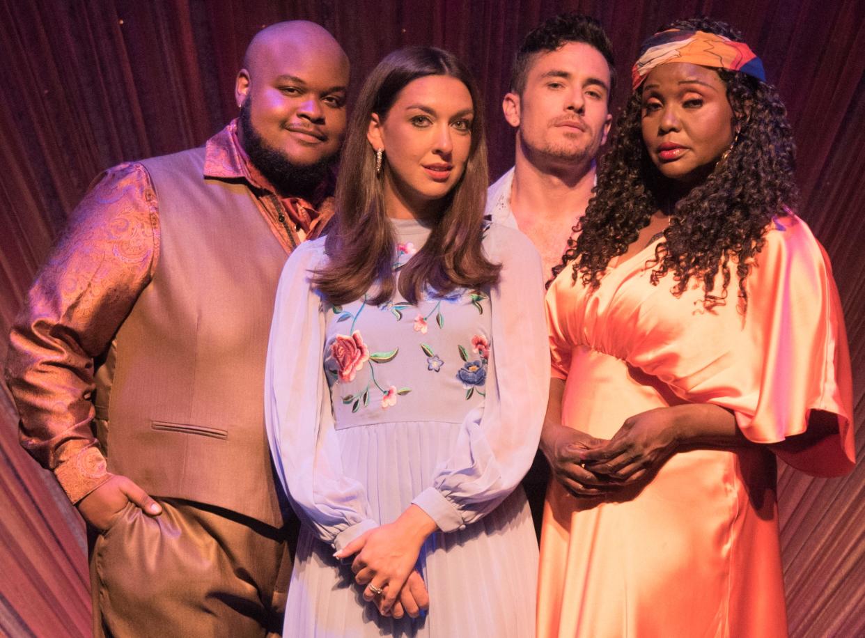 From left, Eddie Weaver, Brianna Barnes, Michael James Byrne and Jannie Jones star in Florida Studio Theatre’s cabaret production of “The ’70s: More Than a Decade.”