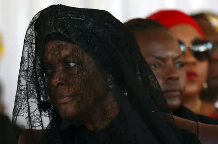 Grace Mugabe, widow of former Zimbabwean President Robert Mugabe, attends a church service before his burial at his rural village in Kutama