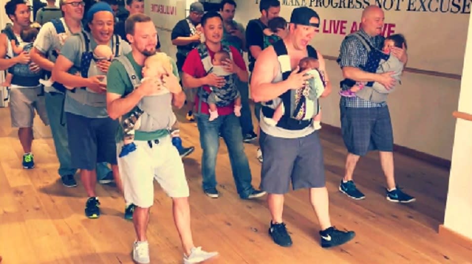 Here’s a bunch of nerdy, adorable dads dancing with their babies because bonding