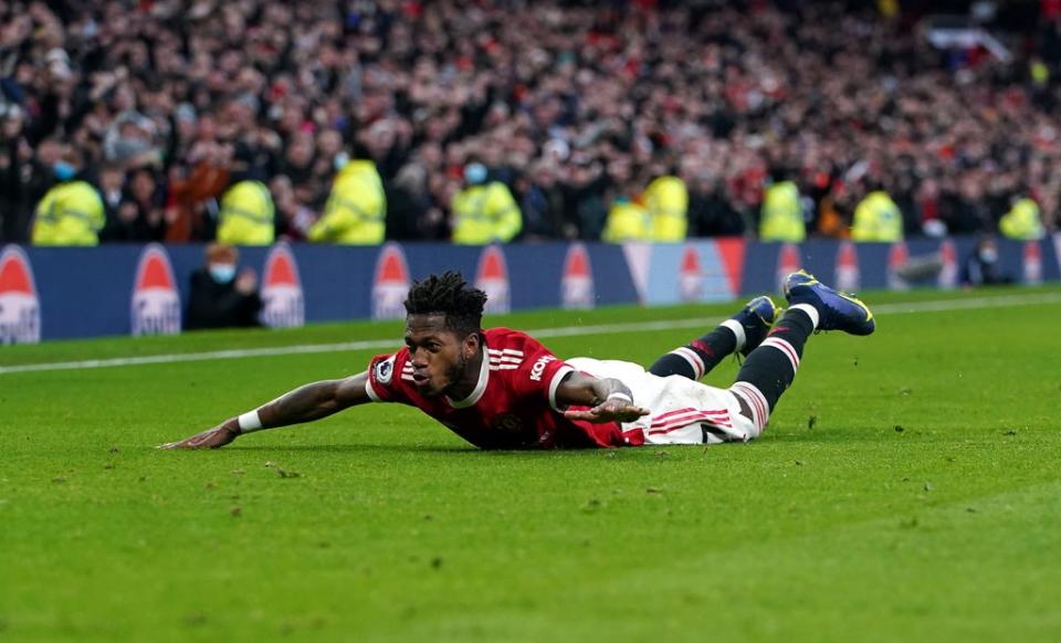 Fred celebrates scoring Manchester United’s winner against Crystal Palace (Martin Rickett/PA) (PA Wire)