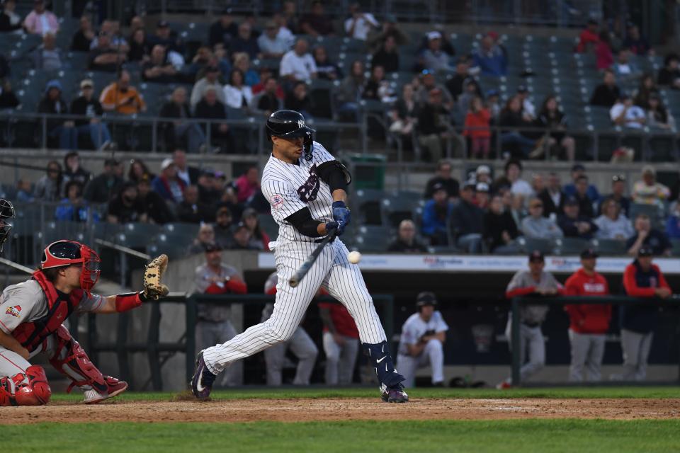 Giancarlo Stanton went 0-for-3 with a walk in a rehab appearance Tuesday night at Somerset.