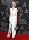 <p>A tailored Louis Vuitton dress was Emma Stone’s outfit of choice for the Governors Awards. <em>[Photo: Getty]</em> </p>