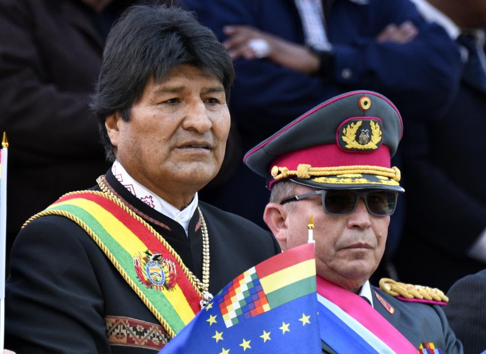 Bolivian President Evo Morales resigned on November 10, 2019, after three weeks of sometimes-violent protests. The commander-in-chief of the armed forces, Williams Kaliman (pictured at right), asked Morales "to resign his presidential mandate to allow for pacification and the maintaining of stability, for the good of our Bolivia."&nbsp; (Photo: AIZAR RALDES via Getty Images)