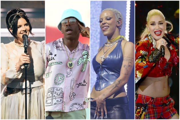 Lana Del Rey; Tyler, the Creator; Doja Cat, Gwen Stefani of No Doubt - Credit: Kristy Sparow/Getty Images; Monica Schipper/Getty Images for Coachella; John Parra/Getty Images for Live Nation; Scott Dudelson/Getty Images