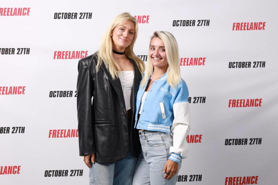 WWE NXT alum Brooklyn Barlow (Brooke Vawter) and WWE NXT UK alum Xia Brookside before a screening of the John Cena action comedy movie “Freelance” at Regal Cinemas in the Waterford Lakes Plaza, near the University of Central Florida in Orlando. Photo By Harry Aaron/Courtesy RMG