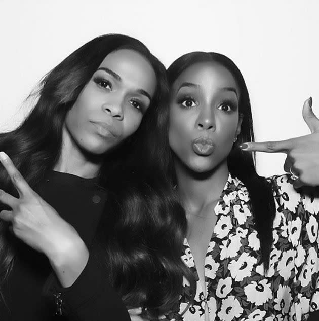 Singers Michelle Williams and Kelly Rowland pose for the photobooth. Photo: Instagram