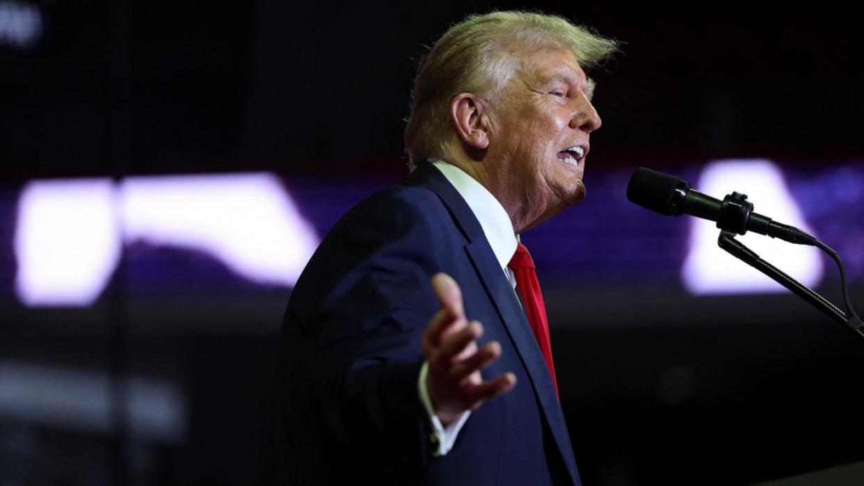 PHOTO: Former U.S. President and Republican presidential candidate Donald Trump speaks during a campaign event in Philadelphia, June 22, 2024.  (Tom Brenner/Reuters)