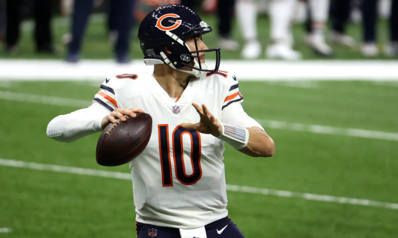 Chicago Bears quarterback Mitchell Trubisky on the field.