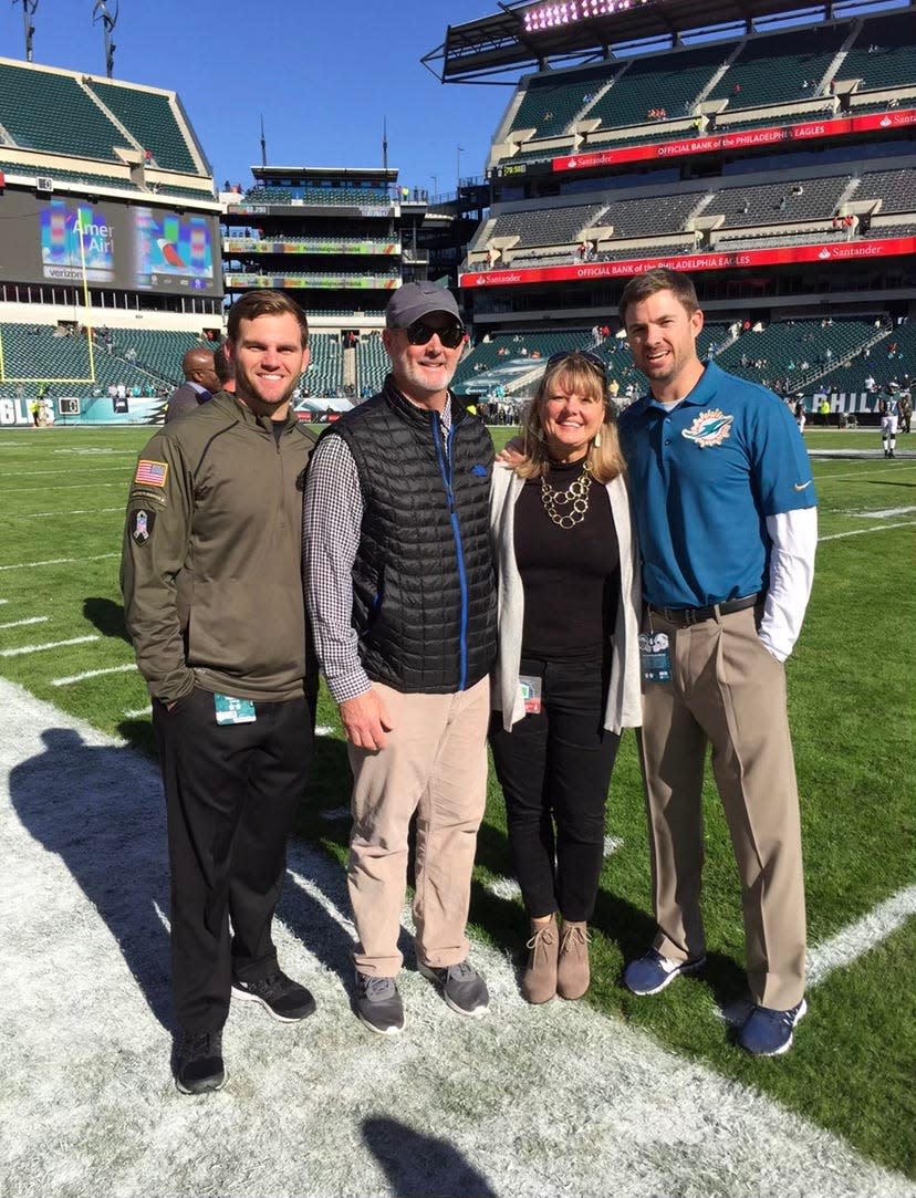 Zac Taylor, far right, with his brother, Press Taylor, left and parents, Sherwood and Julie Taylor. Zac and the Cincinnati Bengals will face his brother, Press the offensive coordinator of the Jacksonville Jaguars for Monday Night Football.