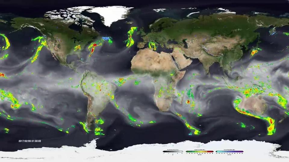 Atmospheric rivers around the world in February 2017. <a href="https://www.usgs.gov/media/images/global-visualization-atmospheric-rivers-february-2017" rel="nofollow noopener" target="_blank" data-ylk="slk:NASA/Goddard Space Flight Center Scientific Visualization Studio;elm:context_link;itc:0;sec:content-canvas" class="link ">NASA/Goddard Space Flight Center Scientific Visualization Studio</a>