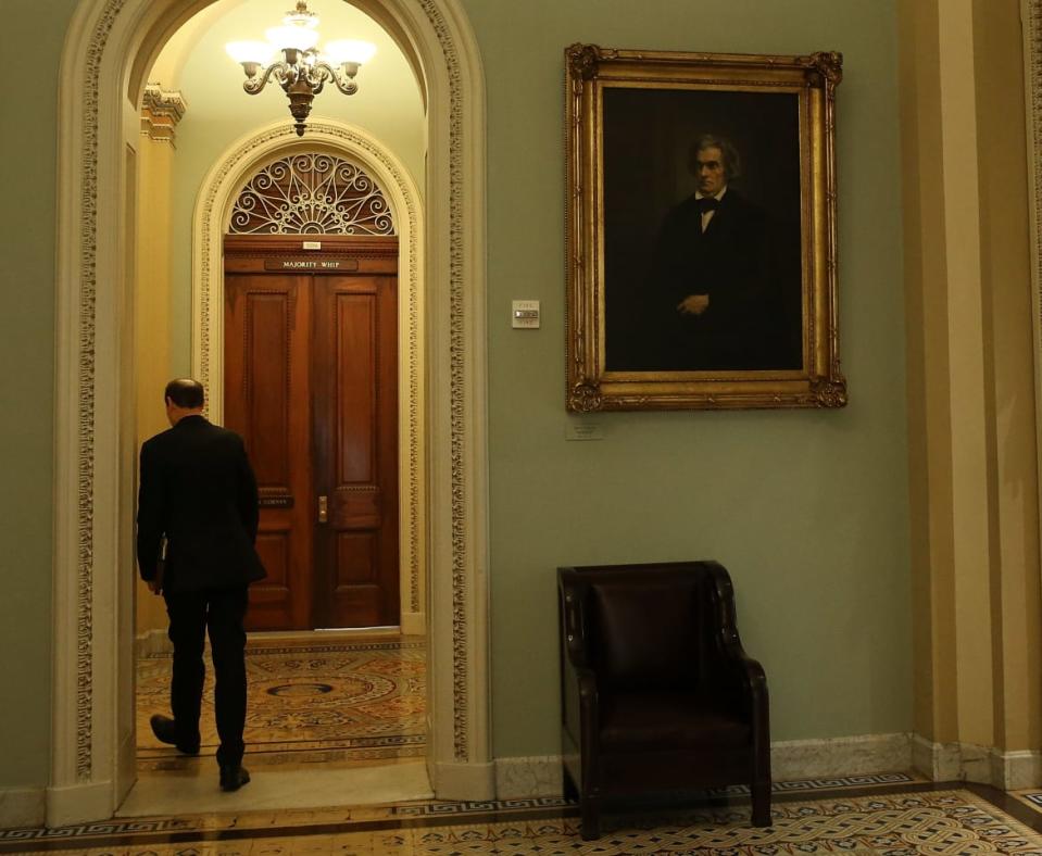 <div class="inline-image__caption"><p>A portrait of former senator John C. Calhoun hanging on the wall near the U.S. Senate Chamber in 2015.</p></div> <div class="inline-image__credit">Mark Wilson/Getty</div>