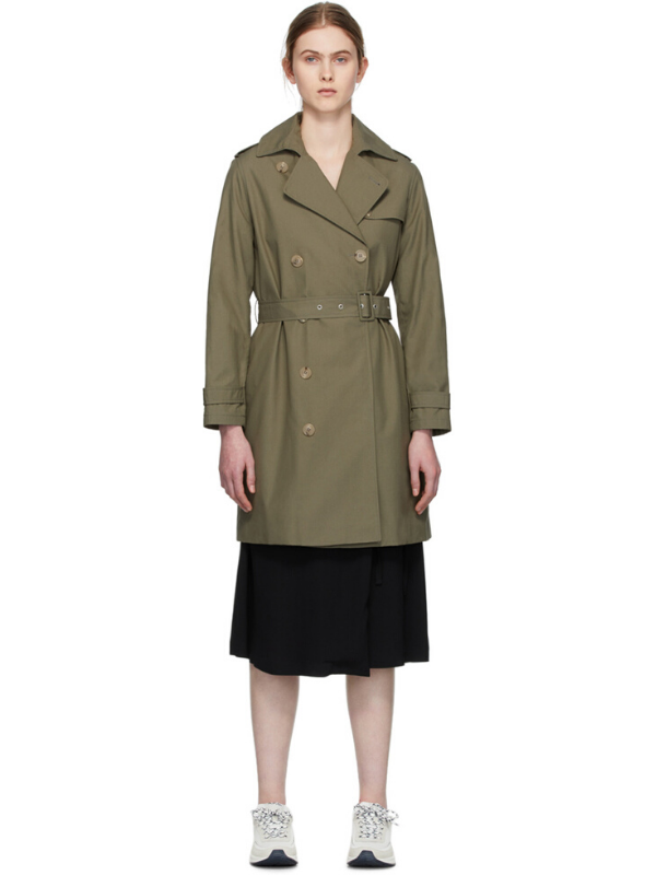 A.P.C. Khaki Josephine Trench Coat. Image via Ssense.