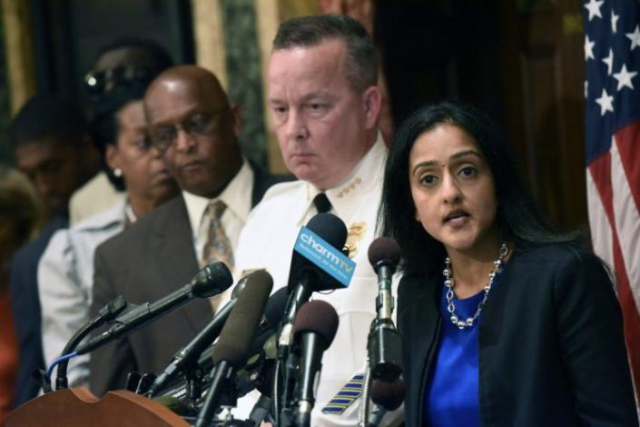 Right, Vanita Gupta discusses Justice Department findings about the Baltimore Police Department, August 10, 2016.