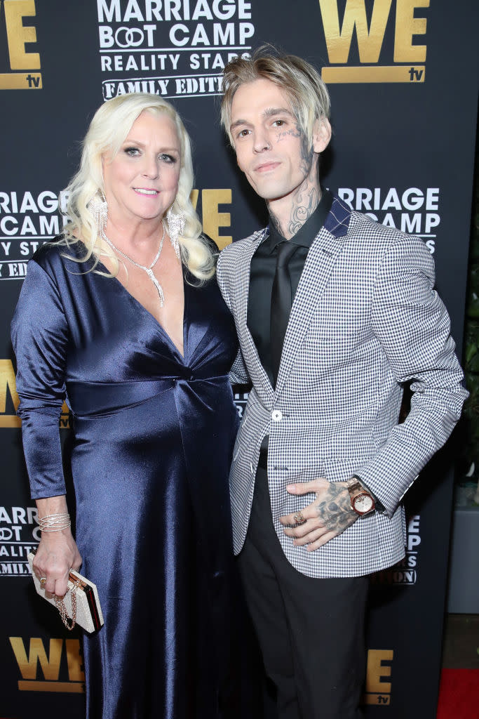 After firing his mother, Jane Carter, as his manager, Aaron Carter rehired her in 2019. The pair appeared on Marriage Boot Camp Family Edition in October 2019. (Photo: Randy Shropshire/Getty Images for WE tv)