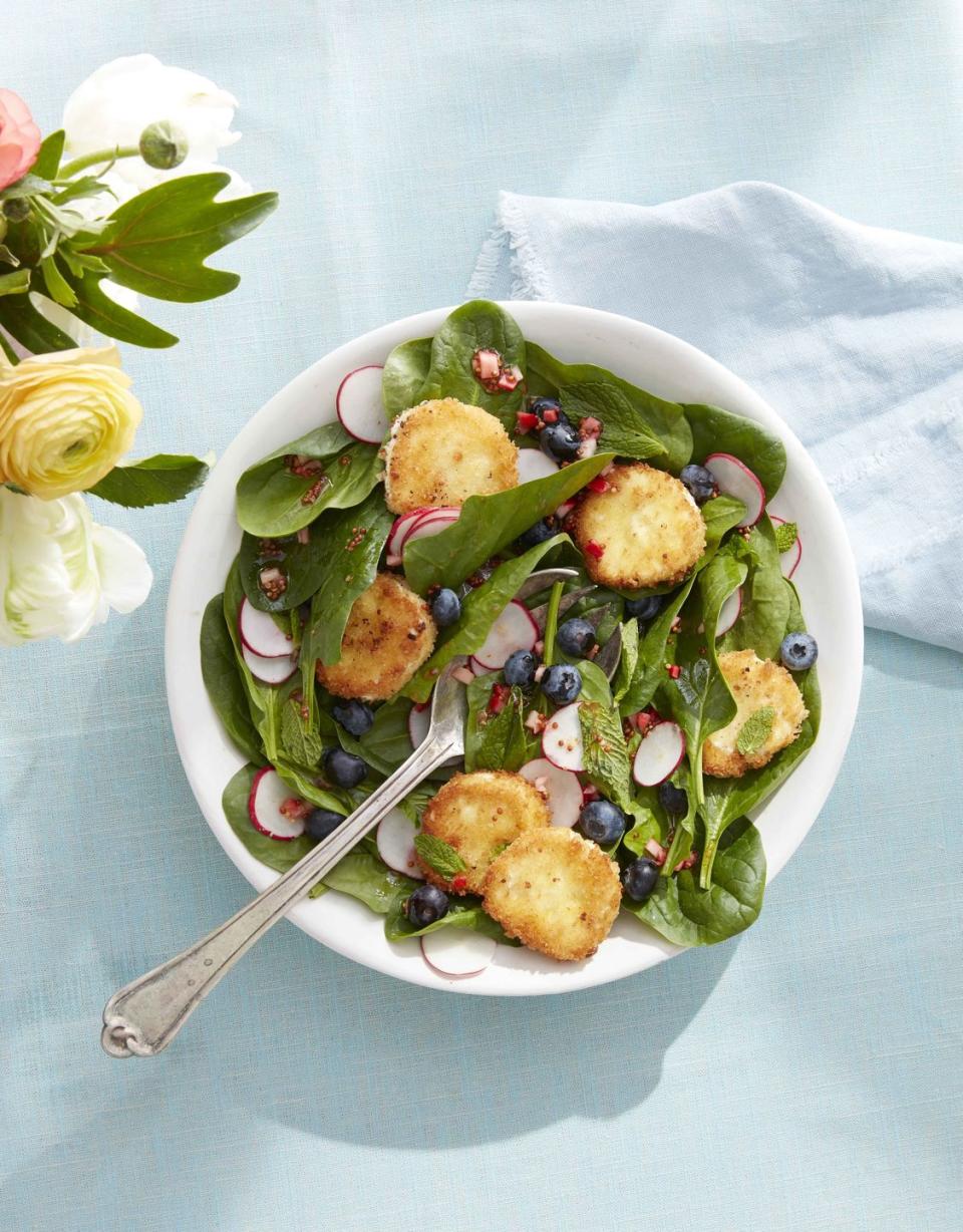 Spinach and Mint Salad with Crispy Goat Cheese