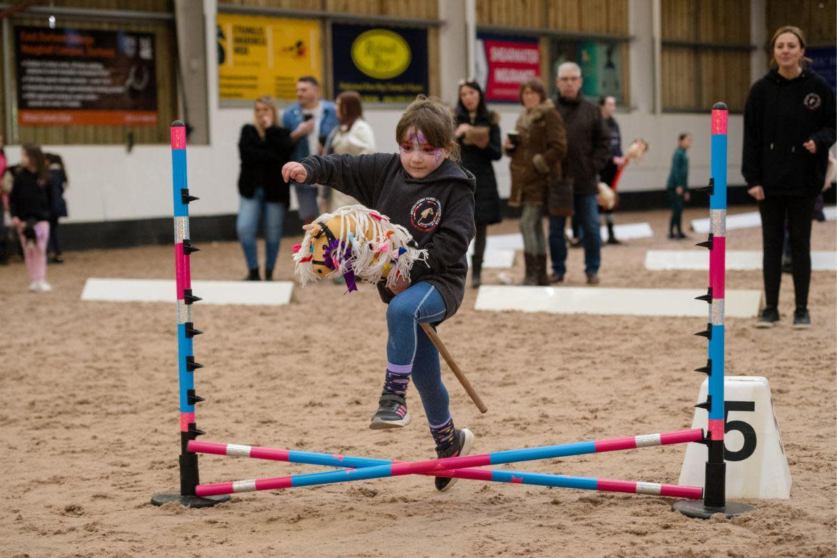 Parker Bluebell, Joanna's god-daughter who opens the hobby horse shows with Joanna's daughter Rosie. Credit: HOBBY HORSE COMPETITION CLUB <i>(Image: Hobby Horse Competition Club)</i>