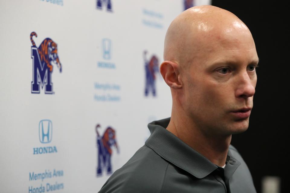 Memphis Tigers Offensive Coordinator Kevin Johns talks to reporters during a press conference to introduce new coaching staff members on the university's campus Saturday, Jan. 12, 2019.