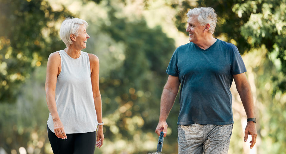 Older couple walking 10,000 steps