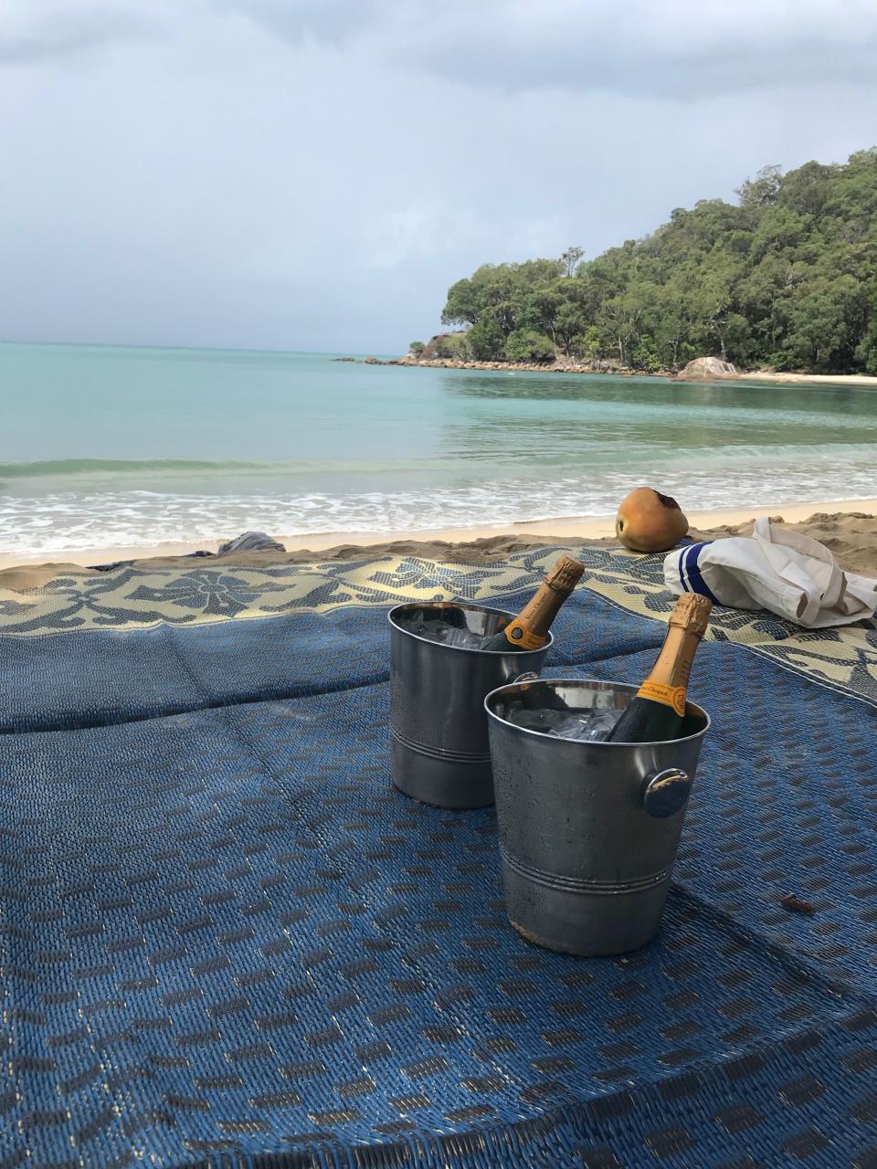 Setting up for a picnic on the sand was the absolute highlight of the holiday for me. Photo: Yahoo Lifestyle