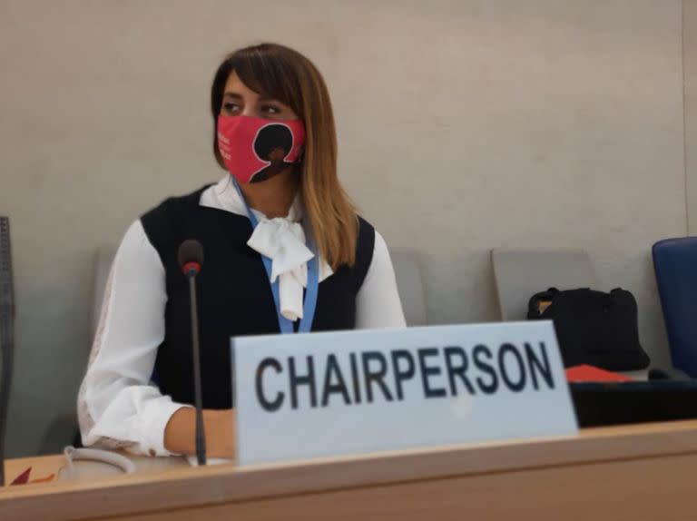 Victoria Donda en la 14º sesión del Foro sobre Cuestiones de las Minorías, en Ginebra