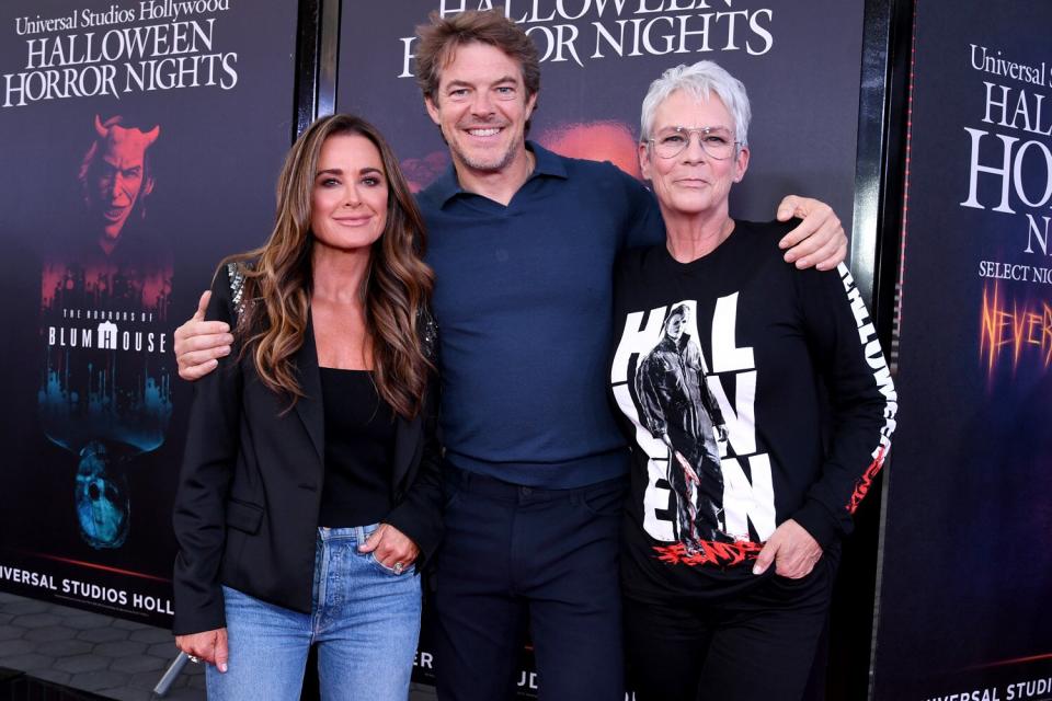 Kyle Richards, Jason Blum and Jamie Lee Curtis attend the Halloween Horror Nights Opening Night Celebration at Universal Studios