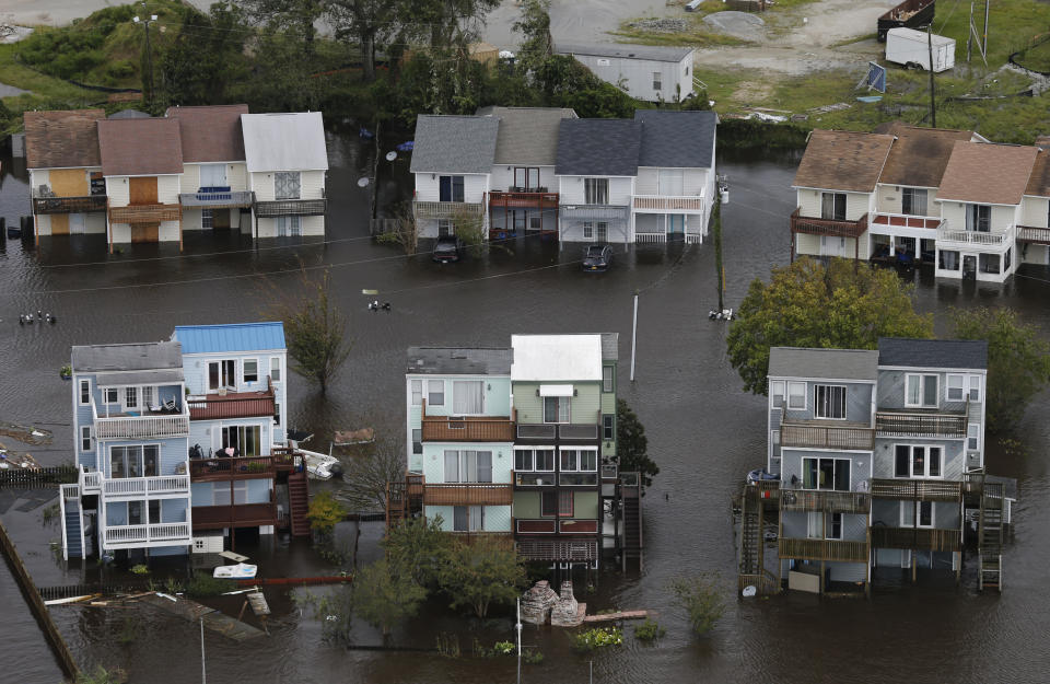 Homes along the New River are flooded in Jacksonville, North Carolina.&nbsp;