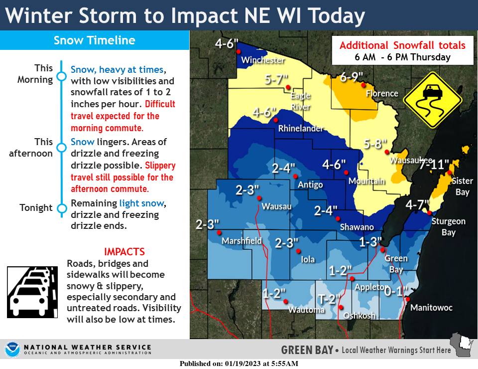 Additional snow is possible for northeastern Wisconsin on Jan. 19, 2023.