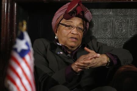 Liberian President Ellen Johnson-Sirleaf speaks during an interview with Reuters in Brussels November 25, 2013. REUTERS/Francois Lenoir