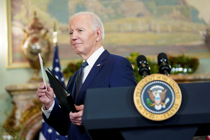 FILE PHOTO: U.S. President Joe Biden holds a press conference about his meeting with Chinese President Xi Jinping before the start of the APEC summit in Woodside