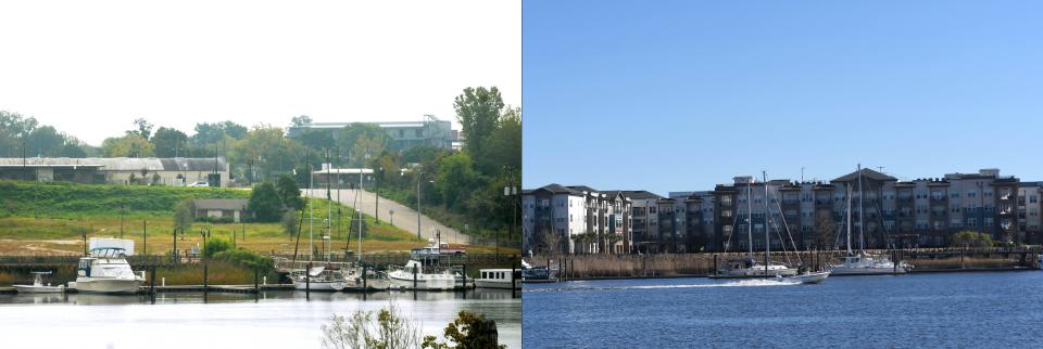 The north end of downtown Wilmington in 2012, left, and 2022. The north end has seen a tremendous amount of growth over the past 10 years.     [MATT BORN/STARNEWS]