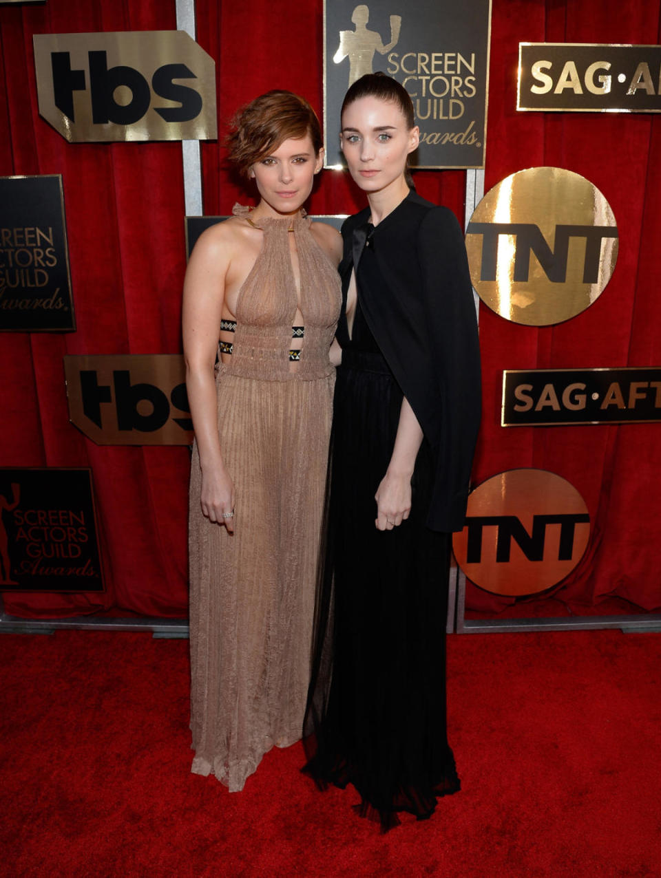 Kate Mara and Rooney Mara — both in Valentino — at the 22nd Annual Screen Actors Guild Awards at The Shrine Auditorium on January 30, 2016 in Los Angeles, California.