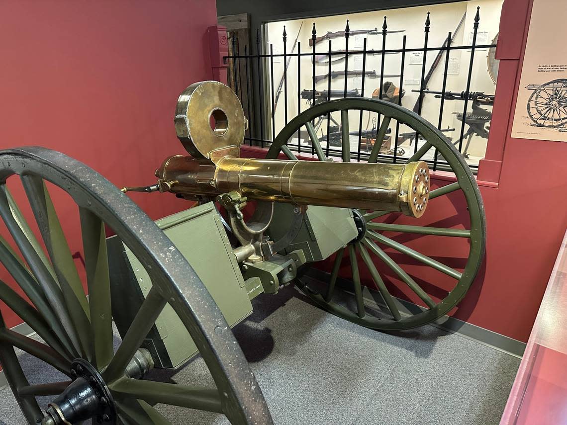 This 1883 Gatling gun, which Curtis Earl picked up from San Quentin Prison, was sitting in Earl’s living room of his Boise Foothills house and now sits in the Curtis Earl Weapons Exhibit at the Old Idaho Penitentiary. Scott McIntosh/smcintosh@idahostatesman.com