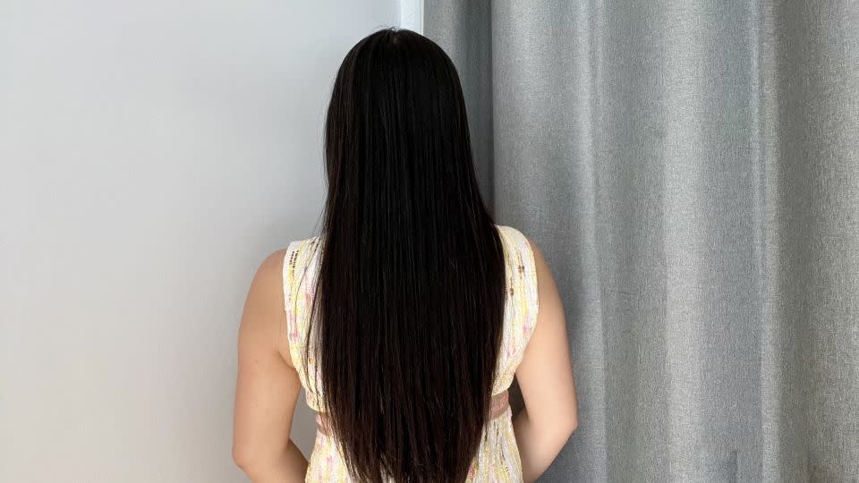 I used the Dyson Airstrait on the left side of my head, and the ghd Duet Style on the right. Both achieved smooth results on my naturally straight hair. - Sophie Shaw/CNN Underscored