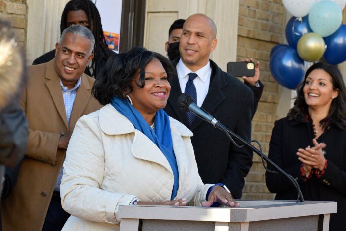 Victoria Hosendorf, executive vice president of The Enterprise Center of New Jersey speaks at the opening of the center, the state&#39;s first Minority Business Development Agency office, in Camden, N.J., on Dec. 13, 2021.