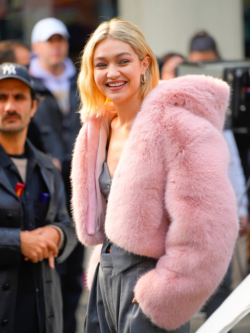 Gigi Hadid is seen on location for Maybelline on March 26, 2024 in New York City.