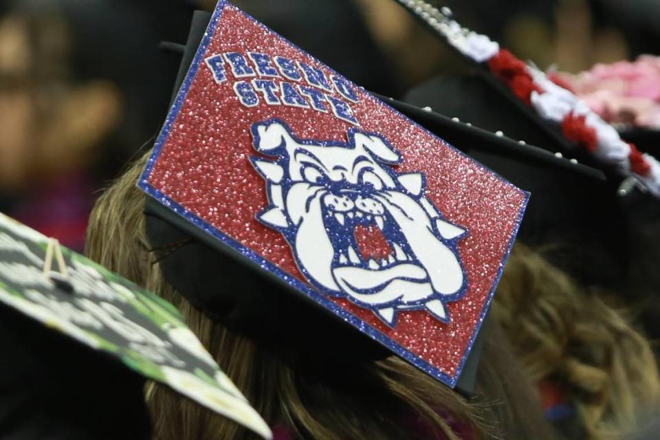 Fresno State’s Rebekah Moses during the College of Health and Human graduation ceremony Saturday (May 21) morning at the Save Mart Center. Rebekah Moses was selected as the 2022 undergraduate dean’s medalist for the Division of Students Affairs and Enrollment management. She earned her bachelor’s degree in health science with a 4.0 GPA.