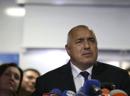 Bulgaria's Prime Minister Boyko Borissov announces his resignation after his centre-right party's candidate lost the race during a presidential election in Sofia, Bulgaria, November 13, 2016. REUTERS/Stoyan Nenov