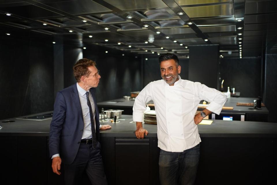 West Midlands Mayor Andy Street talks to chef Aktar Islam (Jacob King/PA) (PA Wire)