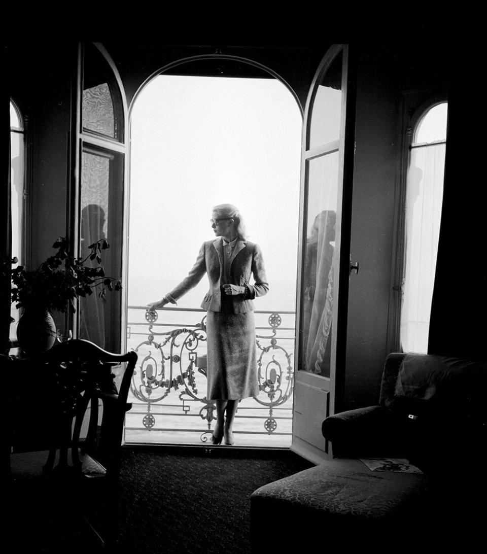 Grace Kelly in the Carlton Hotel in 1955, the year she appeared with Grant in Hitchcock’s To Catch a Thief, about a cat burglar who stalks wealthy estates on the Cote d’Azur.