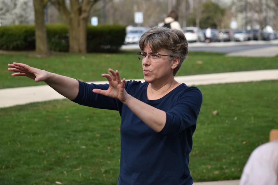 Deborah Marr instructs students in her ecology course on Wednesday, April 10, 2024. Marr is one of several Indiana University South Bend professors advising city government on its plans to achieve a 40% urban tree canopy by 2050.