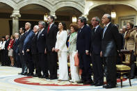 <p>La reina Letizia asistió con su esposo, el rey Felipe, a la presentación del BDE, diccionario electrónico biográfico en el Pardo, en Madrid/Getty Images </p>